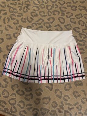 Lucky in Love Brand New White Pleated Tennis Skirt w/ Pink & Blue Stripe Accents